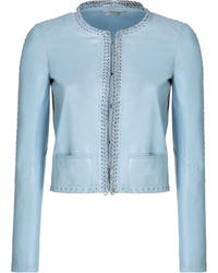 Roberto Cavalli Leather Jacket With Embellished Lace Trim