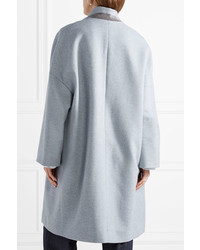 Brunello Cucinelli Bead Embellished Wool And Cashmere Blend Coat Sky Blue