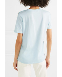 Balmain Button Embellished Printed Cotton Jersey T Shirt