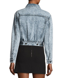 Alice + Olivia Chloe Cropped Denim Jacket With Patches Light Blue