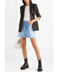 RE/DONE Levis Zip Embellished Frayed Denim Mini Skirt