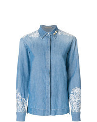 Light Blue Embellished Denim Shirt