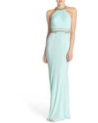 Faviana Embellished Jersey Gown Size 2 Blue