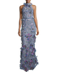 Marchesa Notte 3d Petal Embellished Halter Gown