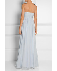 Marchesa Notte Embellished Tulle Paneled Silk Chiffon Gown