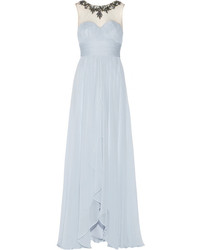 Marchesa Notte Embellished Tulle Paneled Silk Chiffon Gown