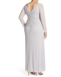 Marina Plus Size Embellished V Neck Long Sleeve Gown
