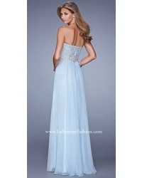 La Femme Romantic Floral A Line Prom Gown