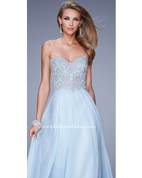 La Femme Romantic Floral A Line Prom Gown