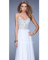 La Femme Romantic Floral A Line Prom Gown