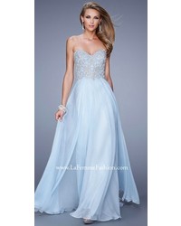 La Femme Romantic Floral A Line Prom Gown