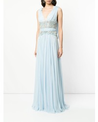 Zuhair Murad V Neck Draped Gown With Embellished Bodice
