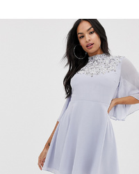 ASOS DESIGN Mini Dress With Flutter Cape And Pretty Pearl Embellisht