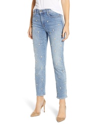 7 For All Mankind Edie Faux Pearl Detail Ankle Jeans