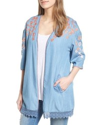BILLY T Embroidered Chambray Kimono