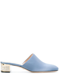 Light Blue Embellished Leather Sandals