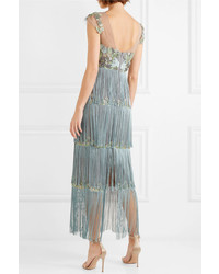 Marchesa Notte Fringed Embellished Tulle And Satin Gown