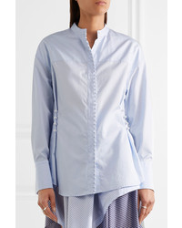 3.1 Phillip Lim Faux Pearl Embellished Cotton Poplin Shirt Blue
