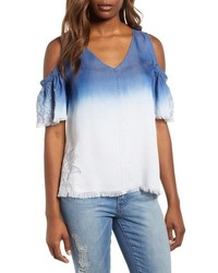 BILLY T Dip Dye Embroidered Cold Shoulder Blouse