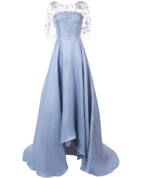 Light Blue Embellished Silk Evening Dress