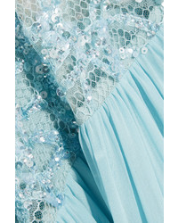 Elie Saab Sequin Embellished Silk Blend Georgette Gown Light Blue