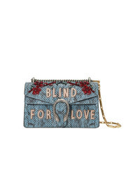 Light Blue Embellished Suede Crossbody Bag