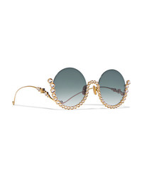 Anna Karin Karlsson Full Moon Round Frame Crystal Embellished Gold Plated Sunglasses