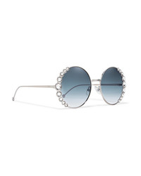 Fendi Round Frame Crystal Embellished Gold Tone Sunglasses