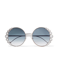 Fendi Round Frame Crystal Embellished Gold Tone Sunglasses