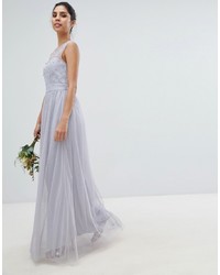 Little Mistress Tulle Maxi Dress With Embellished Pearl Detail