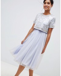 ASOS DESIGN Embellished Crop Top Tulle Midi Dress