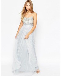 Light Blue Embellished Tulle Maxi Dress