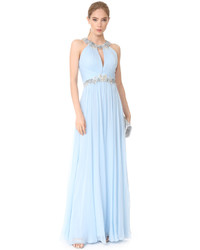 Marchesa Notte Chiffon Halter Gown With Beaded Appliques