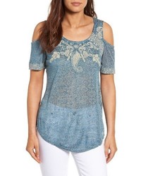 Lucky Brand Embroidered Cold Shoulder Top
