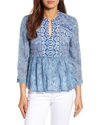 Lucky Brand Embroidered Georgette Babydoll Top