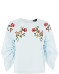 Topshop Embroidered Poplin Top