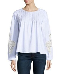 MiH Jeans Mih Veron Pleated Poplin Top W Embroidery