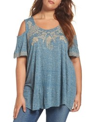 Lucky Brand Plus Size Embroidered Cold Shoulder Top