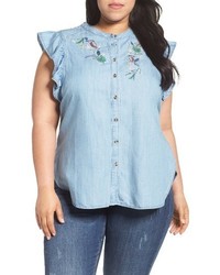Melissa McCarthy Plus Size Seven7 Embroidered Flutter Sleeve Top