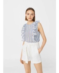 Mango Ruffles Embroidered Top