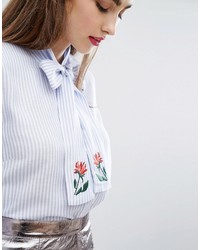Efla Tie Neck Shirt With Flower Embroidery