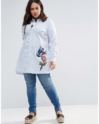 Alice & You Striped Shirt With Bird Embroidery