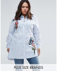 Alice & You Striped Shirt With Bird Embroidery