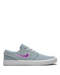 Light Blue Embroidered Canvas Low Top Sneakers