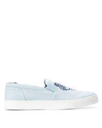 Light Blue Embroidered Canvas Slip-on Sneakers