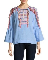 Light Blue Embroidered Chambray Blouse