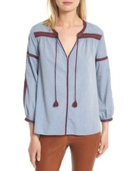 Joie Marlen Embroidered Chambray Top
