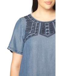 Evans Plus Size Embroidered Chambray Tunic Dress