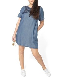 Evans Plus Size Embroidered Chambray Tunic Dress
