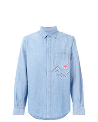 Light Blue Embroidered Chambray Long Sleeve Shirt